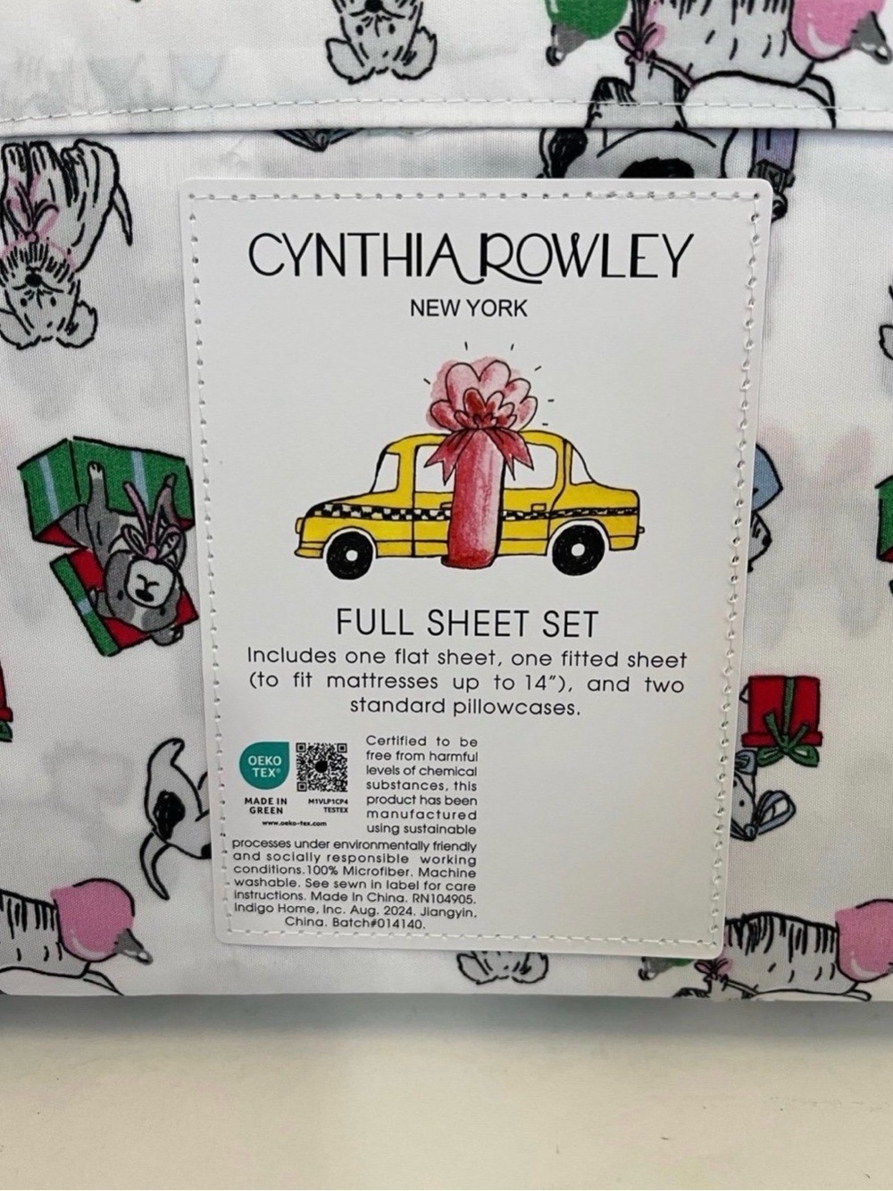 Cynthia Rowley Puppy Cheer Full Size Sheet Set Presents Bows Ornaments Gifts - Picture 9 of 11